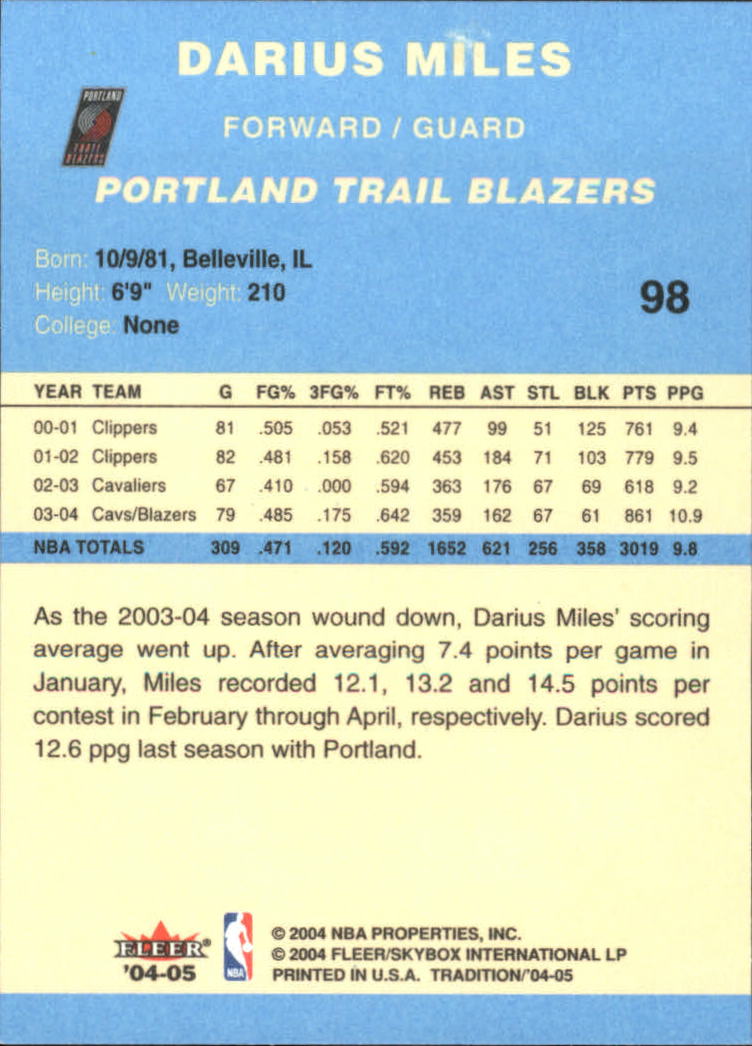 2004/2005 Tradition (Fleer) Basketball Part 2 Parallel Blue Cards #1 to #249 - Picture 149 of 357