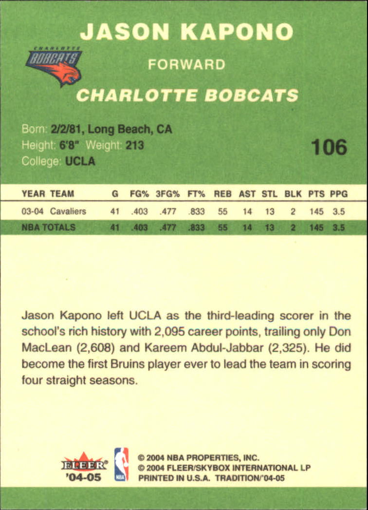 2004/2005 Tradition (Fleer) Basketball Part 3 Parallel Green Cards #3 to #265 - Picture 103 of 241
