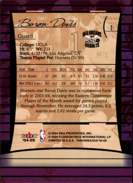 2004/2005 Throwbacks (Fleer) Basketball Part 1 Main Set Cards #1 to #65 - Picture 3 of 129