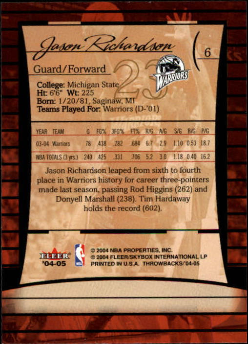 2004/2005 Throwbacks (Fleer) Basketball Part 1 Main Set Cards #1 to #65 - Picture 13 of 129