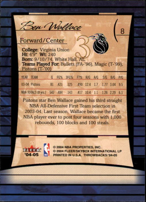 2004/2005 Throwbacks (Fleer) Basketball Part 1 Main Set Cards #1 to #65 - Picture 17 of 129