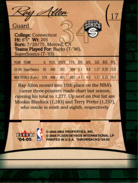 2004/2005 Throwbacks (Fleer) Basketball Part 1 Main Set Cards #1 to #65 - Picture 35 of 129