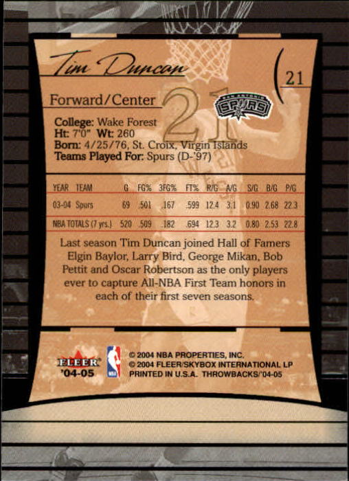 2004/2005 Throwbacks (Fleer) Basketball Part 1 Main Set Cards #1 to #65 - Picture 43 of 129