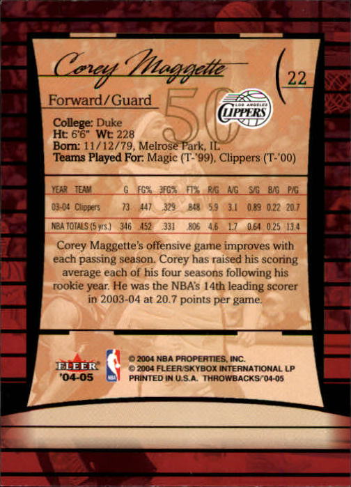 2004/2005 Throwbacks (Fleer) Basketball Part 1 Main Set Cards #1 to #65 - Picture 45 of 129