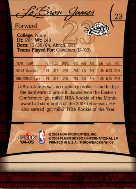 2004/2005 Throwbacks (Fleer) Basketball Part 1 Main Set Cards #1 to #65 - Picture 47 of 129