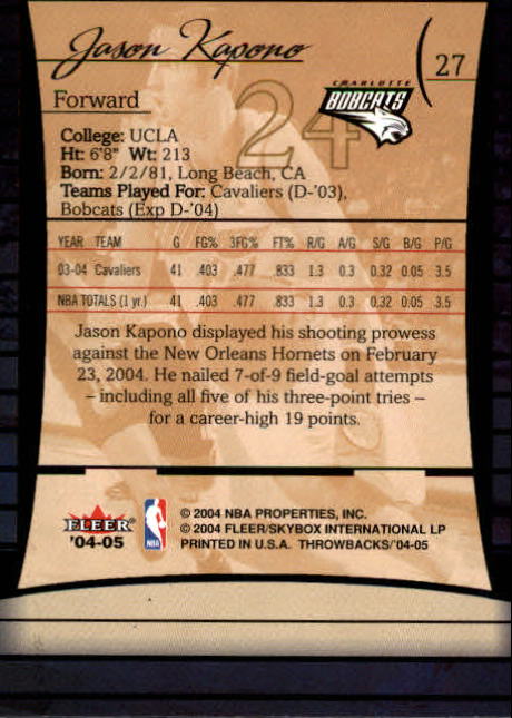 2004/2005 Throwbacks (Fleer) Basketball Part 1 Main Set Cards #1 to #65 - Picture 55 of 129