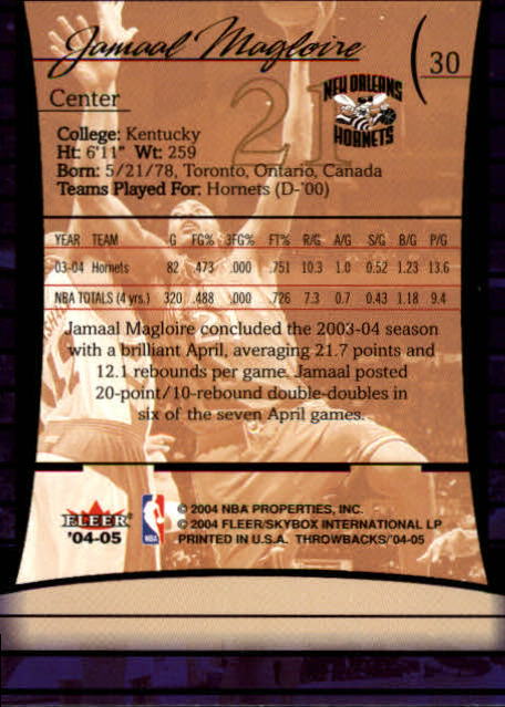 2004/2005 Throwbacks (Fleer) Basketball Part 1 Main Set Cards #1 to #65 - Picture 61 of 129