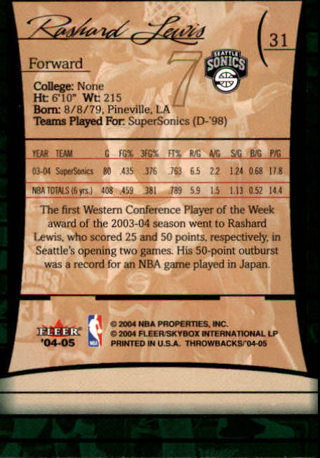 2004/2005 Throwbacks (Fleer) Basketball Part 1 Main Set Cards #1 to #65 - Picture 63 of 129