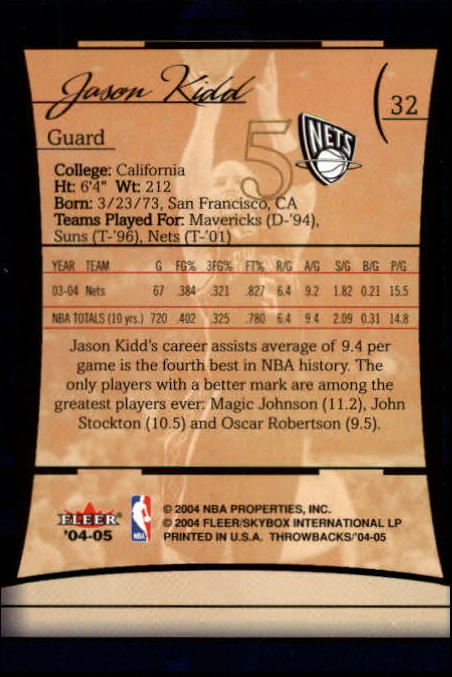 2004/2005 Throwbacks (Fleer) Basketball Part 1 Main Set Cards #1 to #65 - Picture 65 of 129