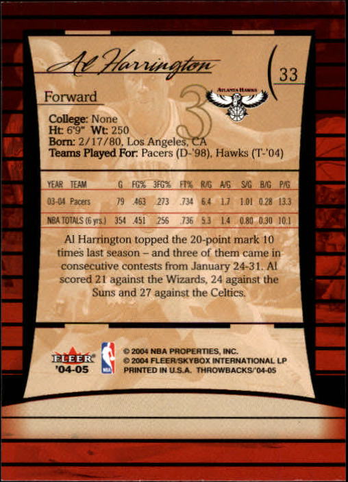 2004/2005 Throwbacks (Fleer) Basketball Part 1 Main Set Cards #1 to #65 - Picture 67 of 129
