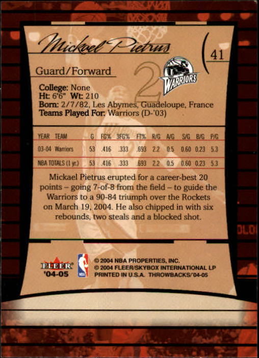 2004/2005 Throwbacks (Fleer) Basketball Part 1 Main Set Cards #1 to #65 - Picture 81 of 129
