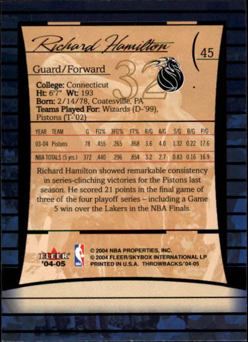 2004/2005 Throwbacks (Fleer) Basketball Part 1 Main Set Cards #1 to #65 - Picture 89 of 129