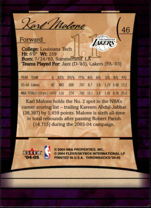 2004/2005 Throwbacks (Fleer) Basketball Part 1 Main Set Cards #1 to #65 - Picture 91 of 129