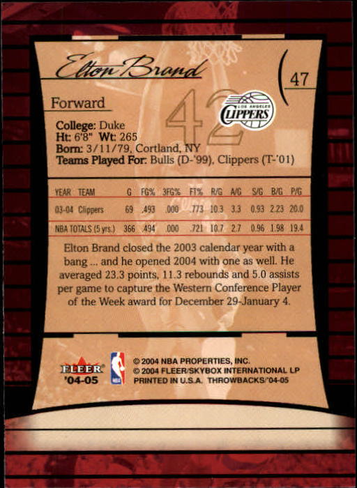 2004/2005 Throwbacks (Fleer) Basketball Part 1 Main Set Cards #1 to #65 - Picture 93 of 129