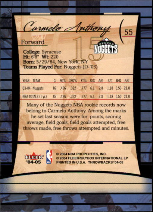 2004/2005 Throwbacks (Fleer) Basketball Part 1 Main Set Cards #1 to #65 - Picture 109 of 129