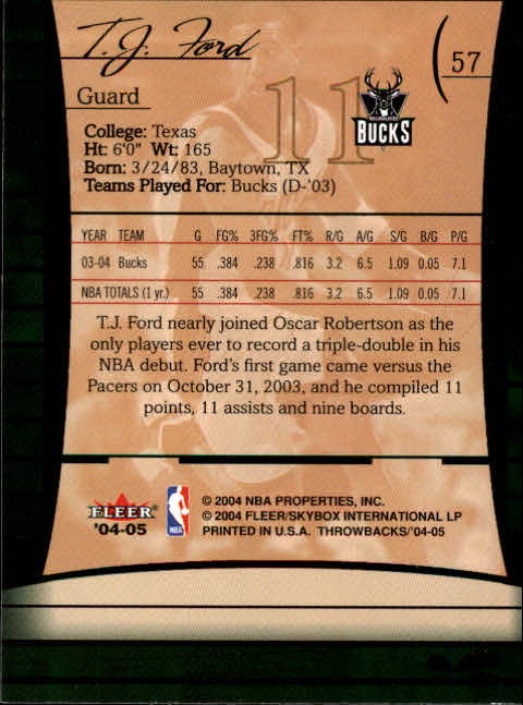 2004/2005 Throwbacks (Fleer) Basketball Part 1 Main Set Cards #1 to #65 - Picture 113 of 129