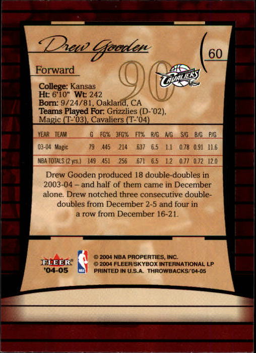 2004/2005 Throwbacks (Fleer) Basketball Part 1 Main Set Cards #1 to #65 - Picture 119 of 129