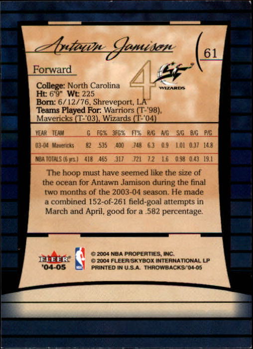 2004/2005 Throwbacks (Fleer) Basketball Part 1 Main Set Cards #1 to #65 - Picture 121 of 129