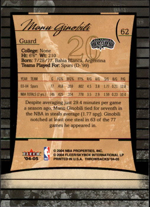 2004/2005 Throwbacks (Fleer) Basketball Part 1 Main Set Cards #1 to #65 - Picture 123 of 129