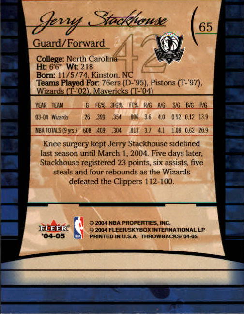 2004/2005 Throwbacks (Fleer) Basketball Part 1 Main Set Cards #1 to #65 - Picture 129 of 129