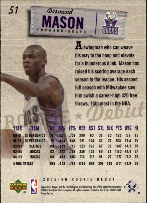 2005/2006 Rookie Debut (Upper Deck) Basketball - Picture 101 of 315