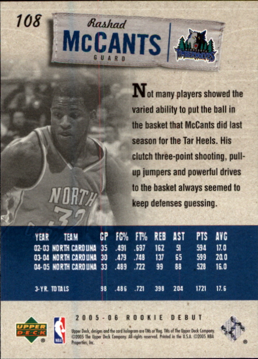2005/2006 Rookie Debut (Upper Deck) Basketball - Picture 213 of 315
