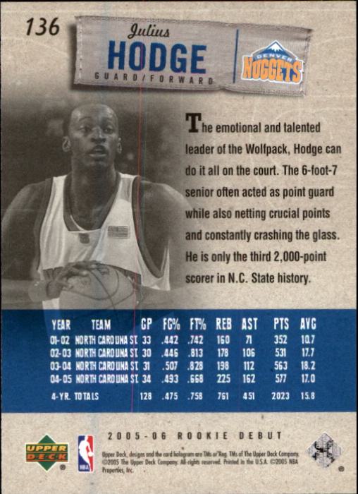 2005/2006 Rookie Debut (Upper Deck) Basketball - Picture 269 of 315