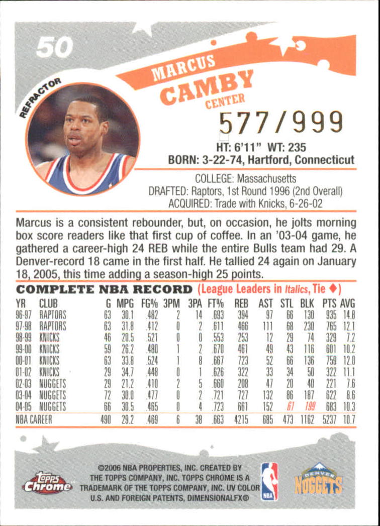 Tarjetas de inserto paralelo ""Refractores"" de baloncesto Topps cromadas 2005-06 - Imagen 7 de 98