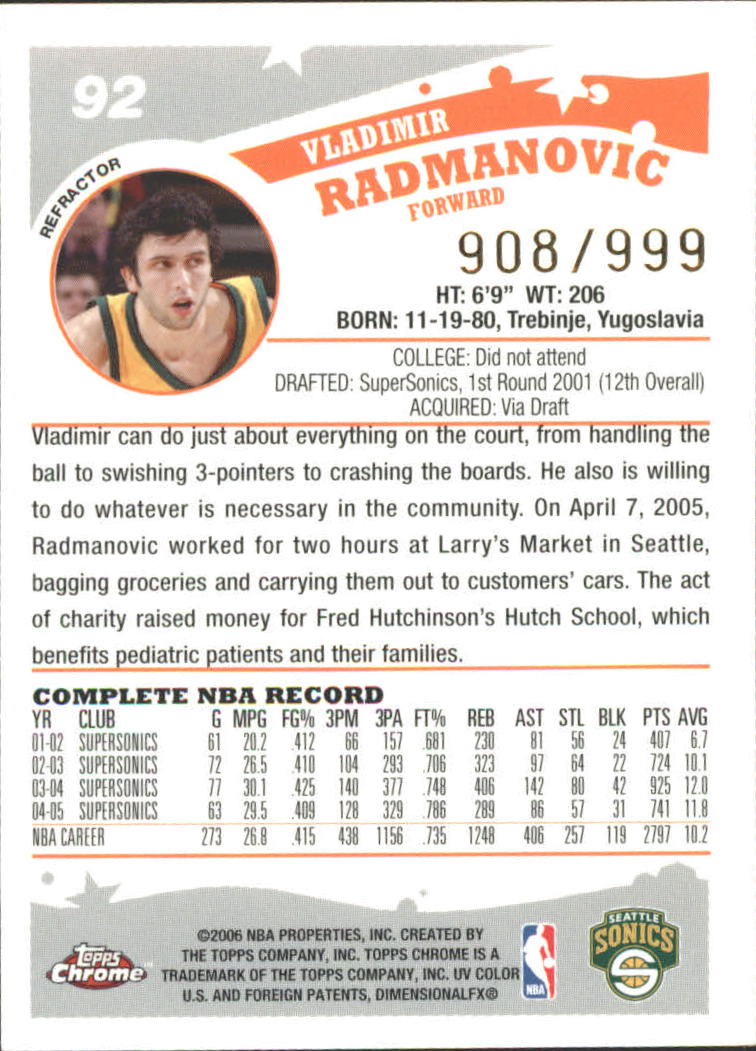 Tarjetas de inserto paralelo ""Refractores"" de baloncesto Topps cromadas 2005-06 - Imagen 15 de 98