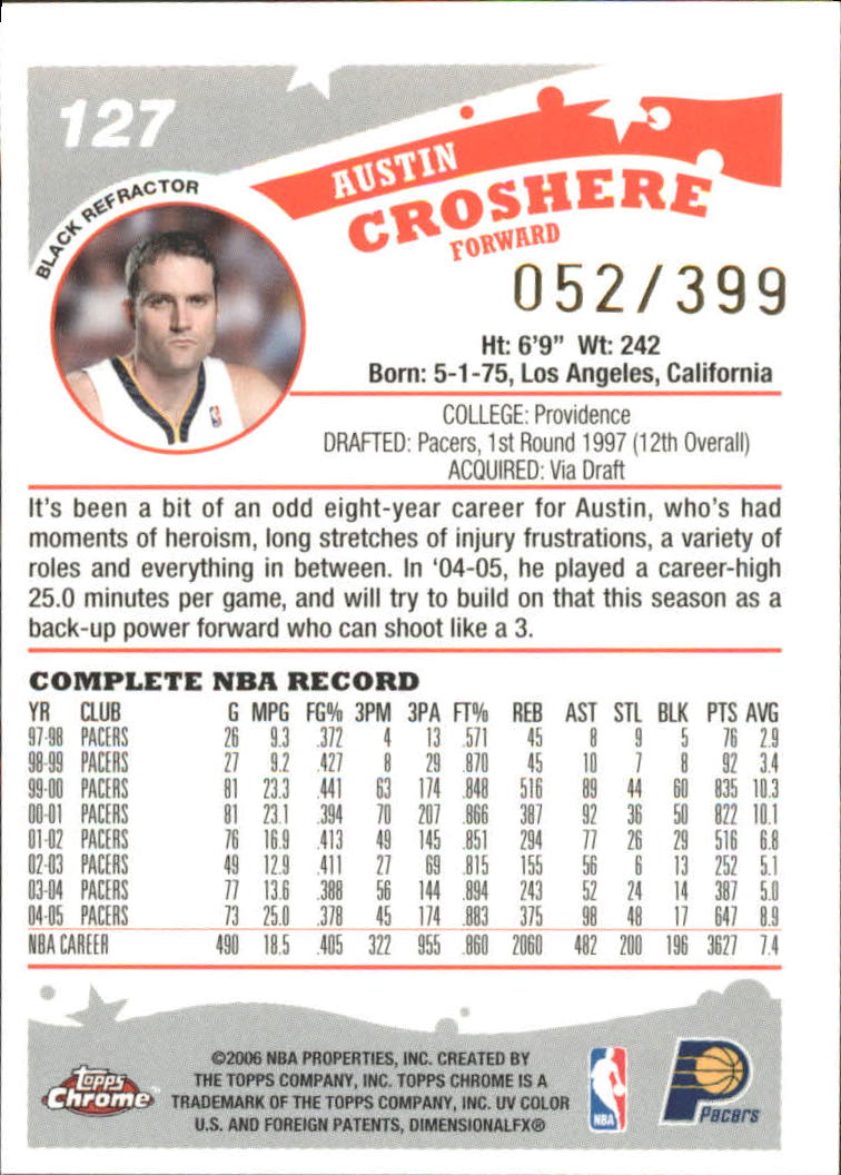 Tarjetas de inserto paralelo ""Refractores"" de baloncesto Topps cromadas 2005-06 - Imagen 78 de 98