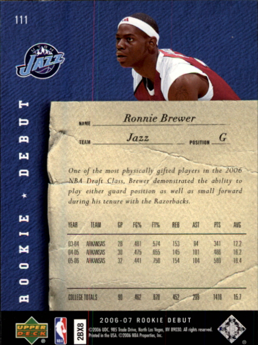 2006/2007 Rookie Debut (Upper Deck) Basketball - Picture 37 of 61