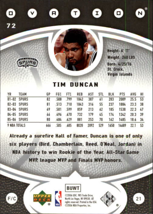 2006/2007 Ovation (Upper Deck) Basketball - Picture 89 of 227