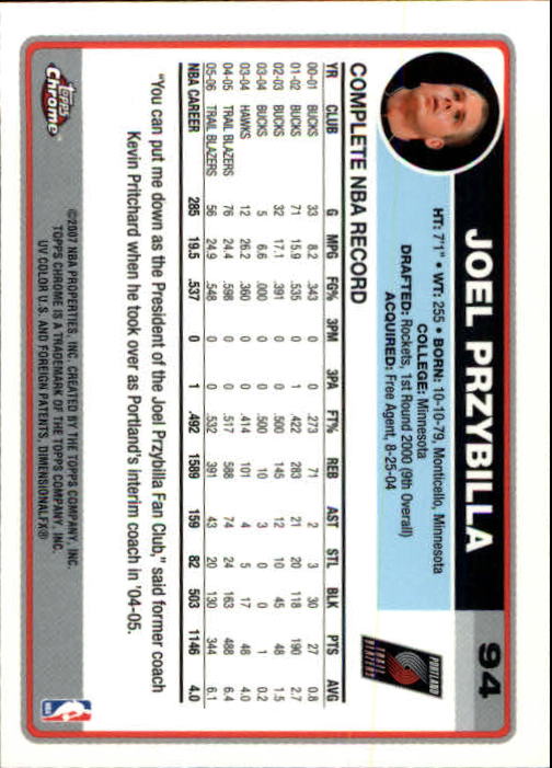 2006-07 Topps Chrome Basketball Card Pick - Picture 173 of 380