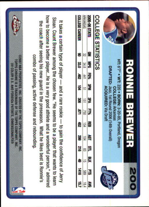 2006-07 Topps Chrome Basketball Card Pick - Picture 361 of 380