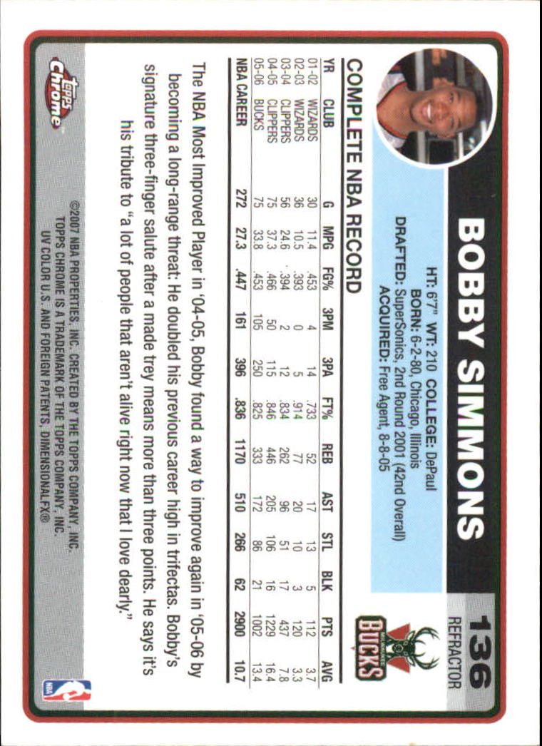 Tarjetas de inserción paralela ""Refractores"" de baloncesto cromadas Topps 2006-07 - Imagen 91 de 113