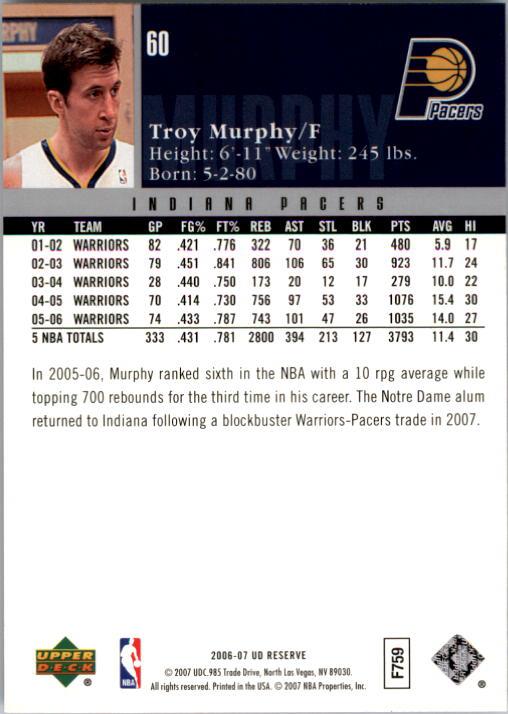 2006/2007 UD Reserve (Upper Deck) Basketball - Picture 91 of 131