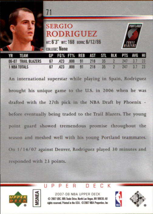 2007/2008 Upper Deck Basketball Part 1 Main Set Cards - Picture 135 of 395