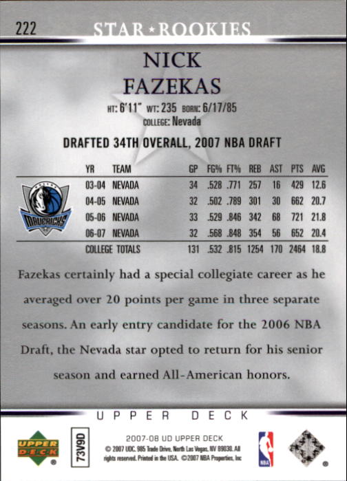 2007/2008 Upper Deck Basketball Part 1 Main Set Cards - Picture 393 of 395