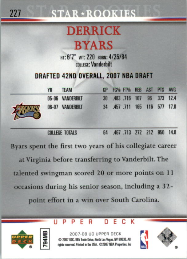 2007/2008 Upper Deck Basketball Part 1 Main Set Cards - Picture 395 of 395
