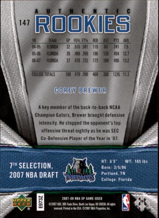 2007/2008 SP Game Used (Upper Deck) Basketball - Picture 81 of 143