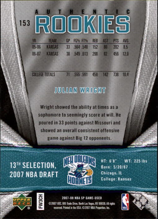 2007/2008 SP Game Used (Upper Deck) Basketball - Picture 71 of 143