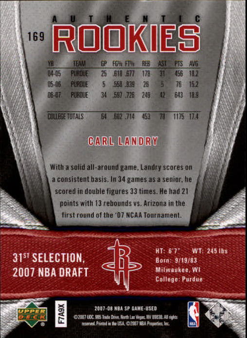 2007/2008 SP Game Used (Upper Deck) Basketball - Picture 43 of 143