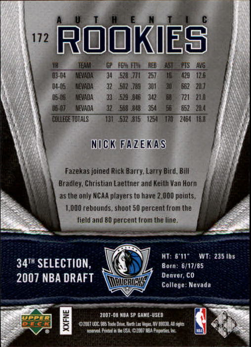 2007/2008 SP Game Used (Upper Deck) Basketball - Picture 39 of 143