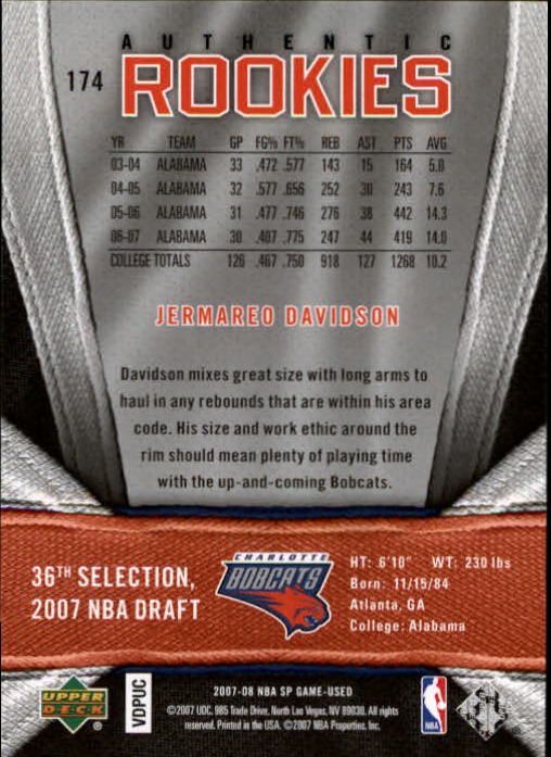 2007/2008 SP Game Used (Upper Deck) Basketball - Picture 37 of 143