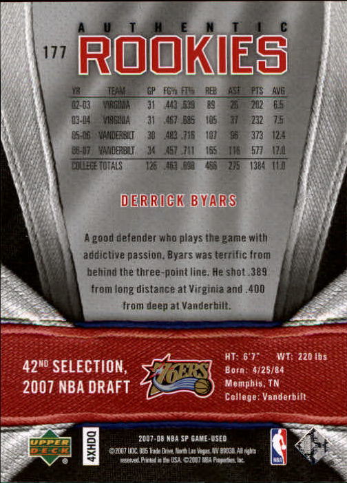 2007/2008 SP Game Used (Upper Deck) Basketball - Picture 31 of 143
