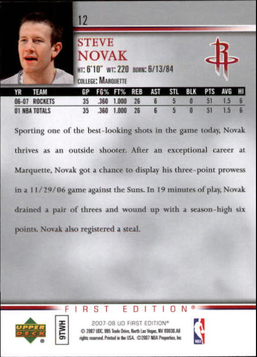 2007-08 Upper Deck First Edition Basketball YOU PICK - Picture 25 of 454