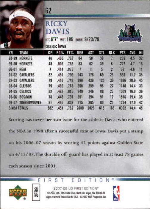 2007-08 Upper Deck First Edition Basketball YOU PICK - Picture 125 of 454