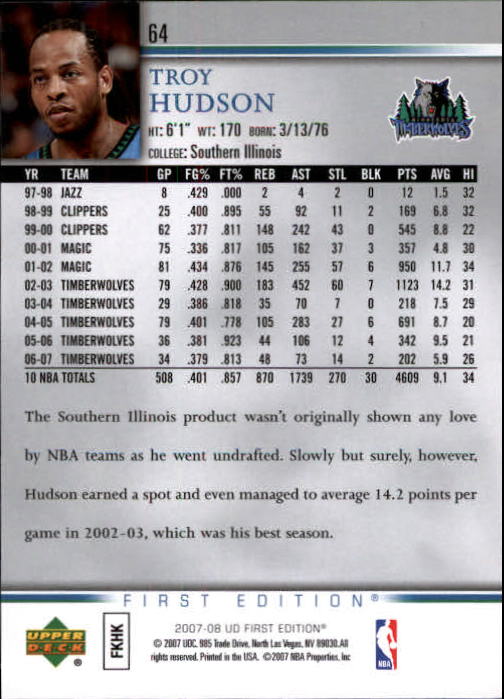 2007-08 Upper Deck First Edition Basketball YOU PICK - Picture 129 of 454