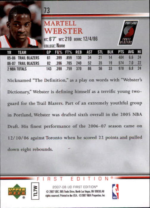 2007-08 Upper Deck First Edition Basketball YOU PICK - Picture 145 of 454