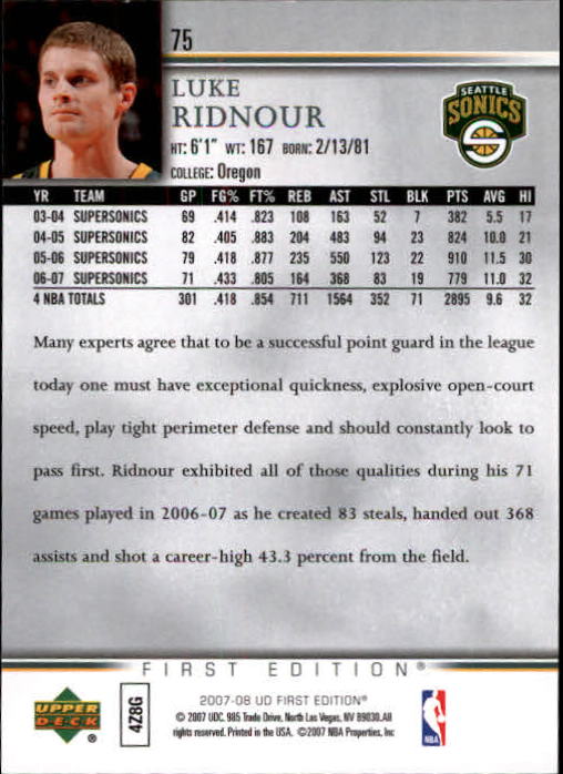 2007-08 Upper Deck First Edition Basketball YOU PICK - Picture 149 of 454